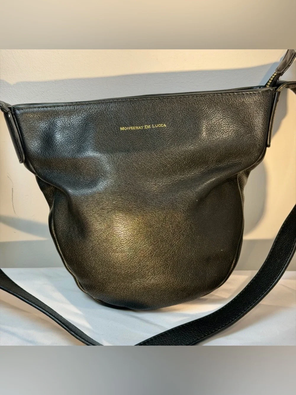 Monserat De Luca Half Moon Black Leather Crossbody Bag